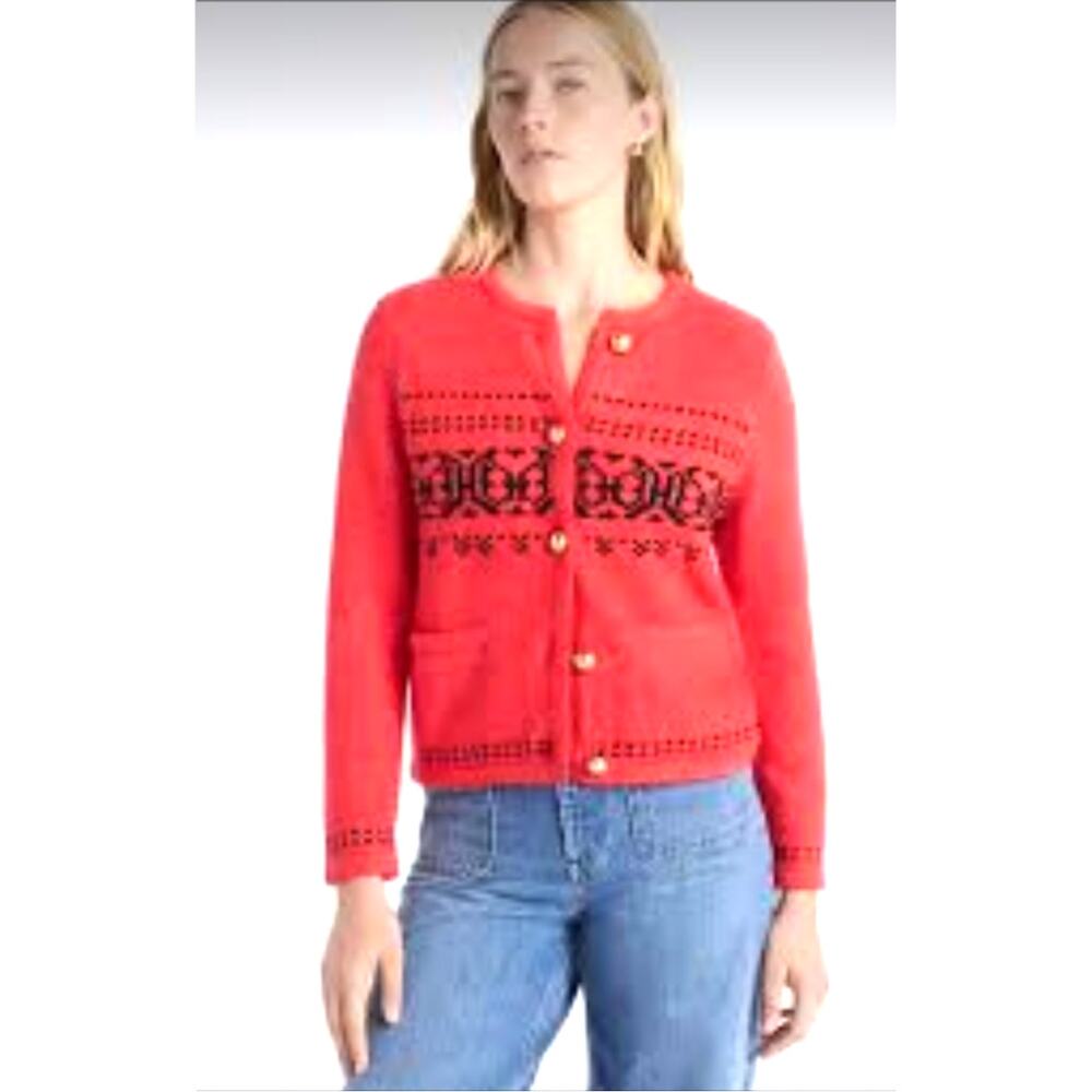 Free Assembly Wool Blend Fair Isle Cardigan Tomato Red NWT Size XL Eco-friendly